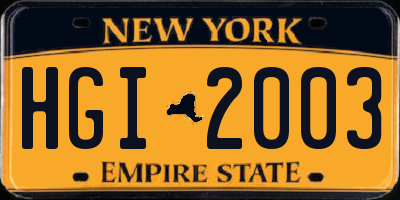 NY license plate HGI2003