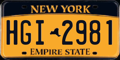 NY license plate HGI2981