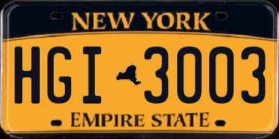 NY license plate HGI3003