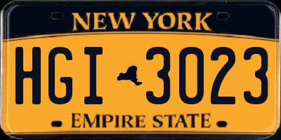 NY license plate HGI3023