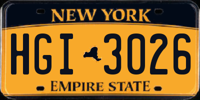 NY license plate HGI3026