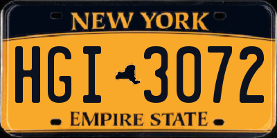 NY license plate HGI3072
