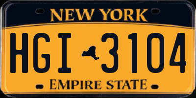 NY license plate HGI3104