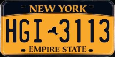NY license plate HGI3113