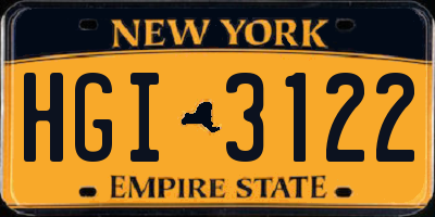 NY license plate HGI3122