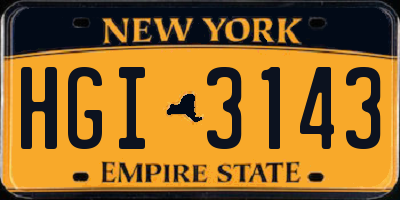 NY license plate HGI3143