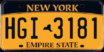 NY license plate HGI3181