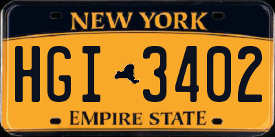 NY license plate HGI3402