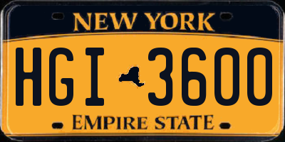 NY license plate HGI3600