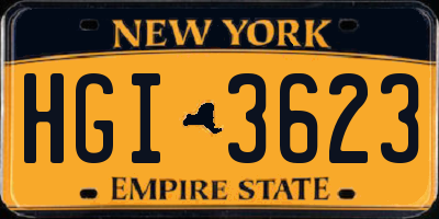 NY license plate HGI3623