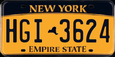 NY license plate HGI3624