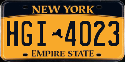 NY license plate HGI4023