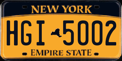 NY license plate HGI5002
