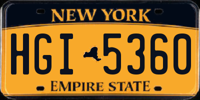 NY license plate HGI5360