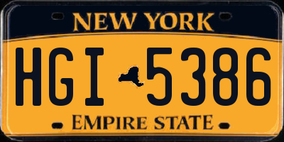 NY license plate HGI5386