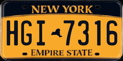 NY license plate HGI7316