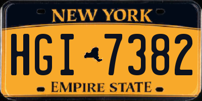 NY license plate HGI7382