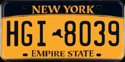 NY license plate HGI8039