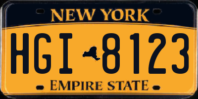 NY license plate HGI8123