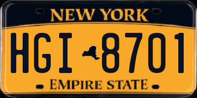 NY license plate HGI8701