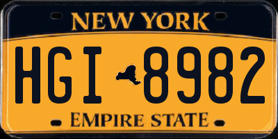 NY license plate HGI8982