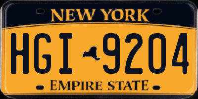 NY license plate HGI9204