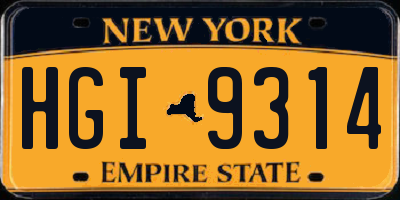 NY license plate HGI9314