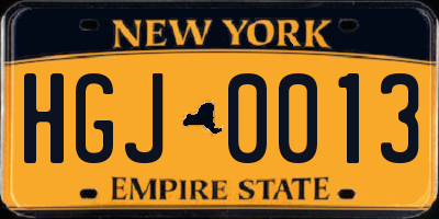 NY license plate HGJ0013
