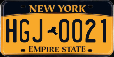 NY license plate HGJ0021