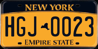NY license plate HGJ0023