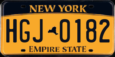 NY license plate HGJ0182