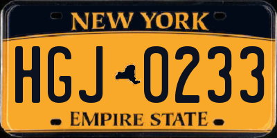 NY license plate HGJ0233