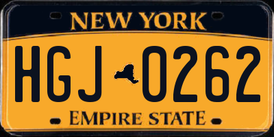 NY license plate HGJ0262