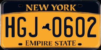 NY license plate HGJ0602
