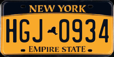 NY license plate HGJ0934