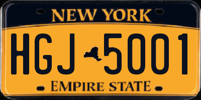 NY license plate HGJ5001