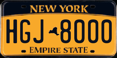 NY license plate HGJ8000