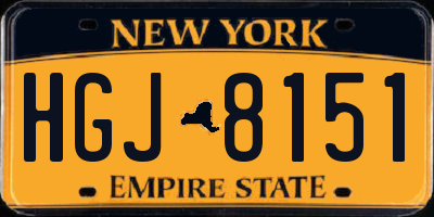 NY license plate HGJ8151
