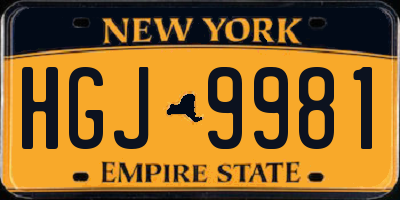 NY license plate HGJ9981