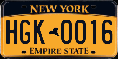 NY license plate HGK0016