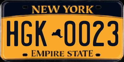 NY license plate HGK0023
