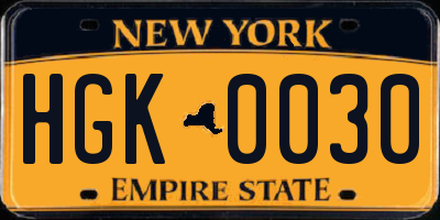NY license plate HGK0030