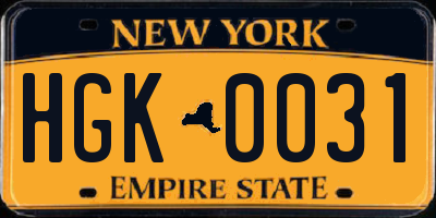 NY license plate HGK0031