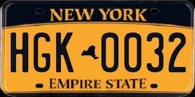 NY license plate HGK0032