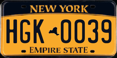 NY license plate HGK0039
