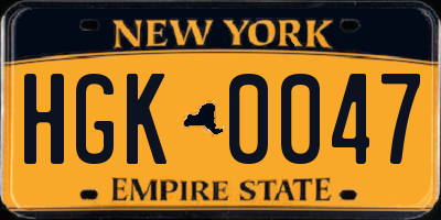 NY license plate HGK0047