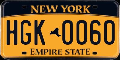 NY license plate HGK0060