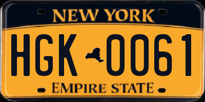 NY license plate HGK0061