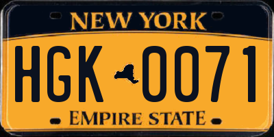 NY license plate HGK0071