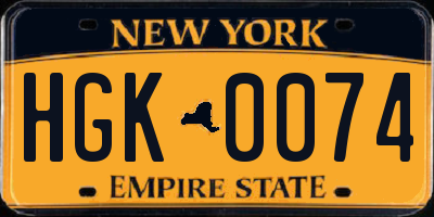 NY license plate HGK0074